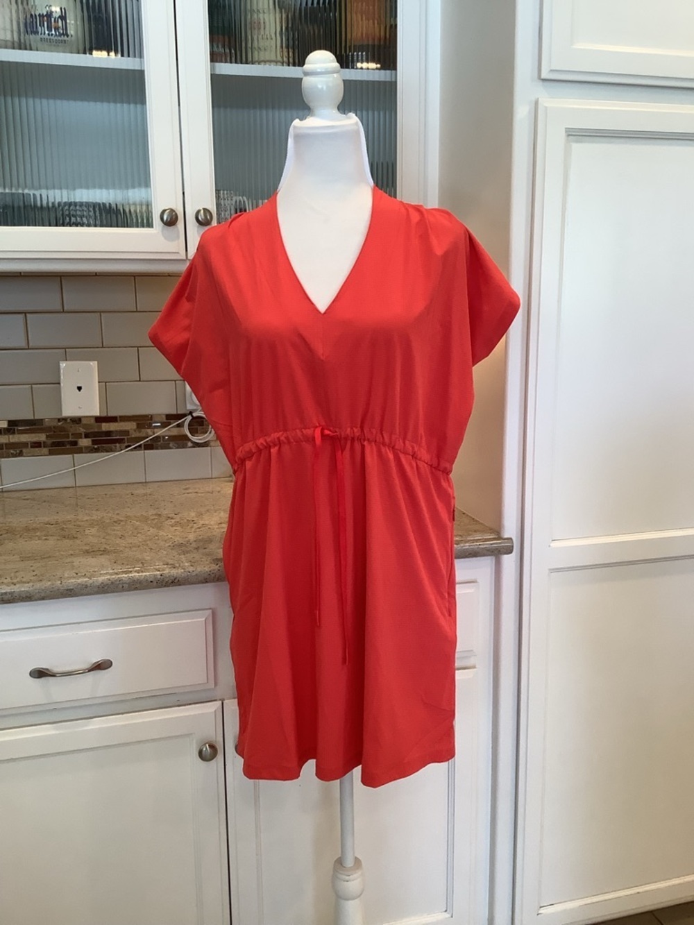 Title Nine Red V-Neck Drawstring Waist Dress